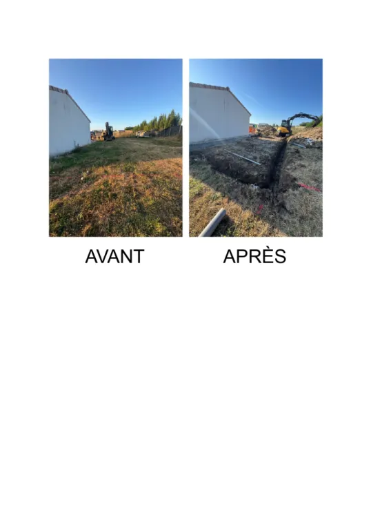 Un avant après d'un terrassement; fondation d'une extension de maison